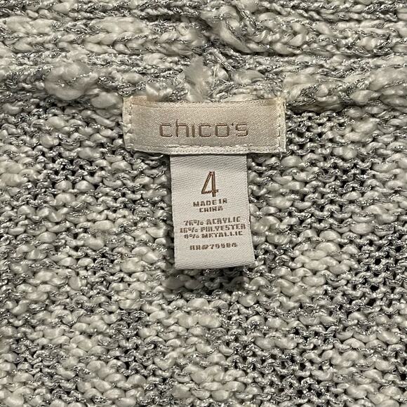 Chicos Cardigan Sweater Minimalist Nordic Cottage Scandi Metallic Gray 4 XXL 20 - Picture 3 of 5